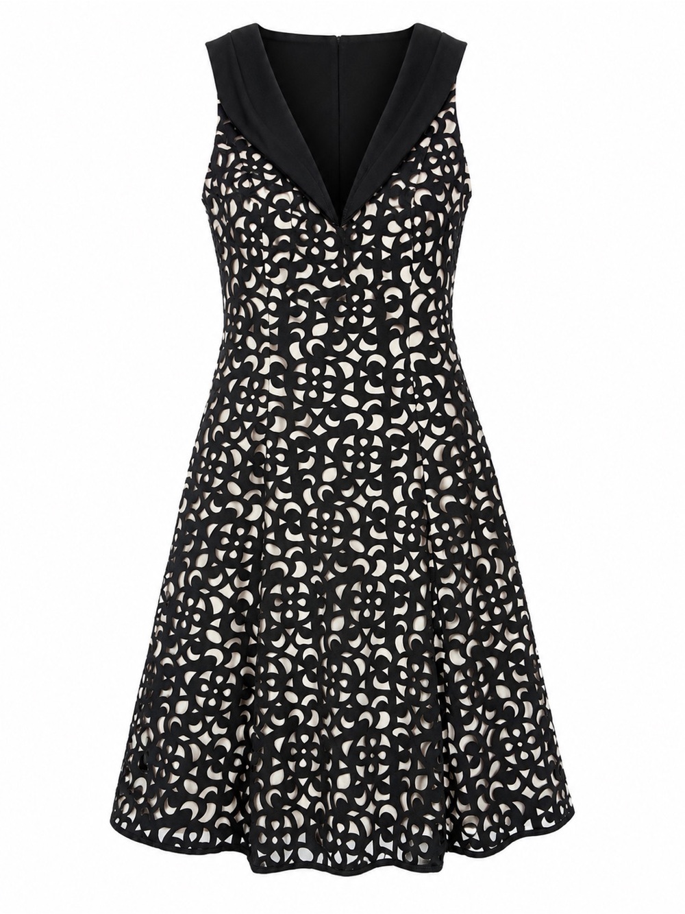 XSCAPE Black Nude Laser Cut Fit & Flare Cocktail Wedding Guest Dress Size 6